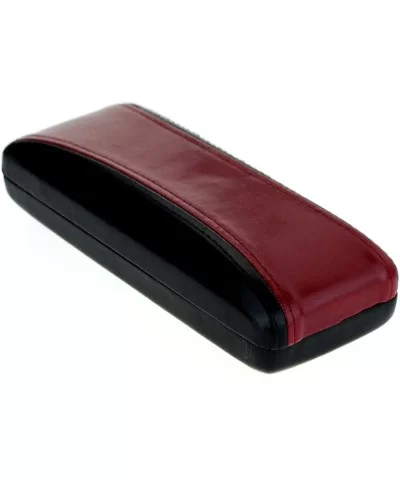 Mens Narrow Rectangular Leather Clam Shell Hard Glasses Case - Black Red - C0120E07IOD $13.64 Rectangular
