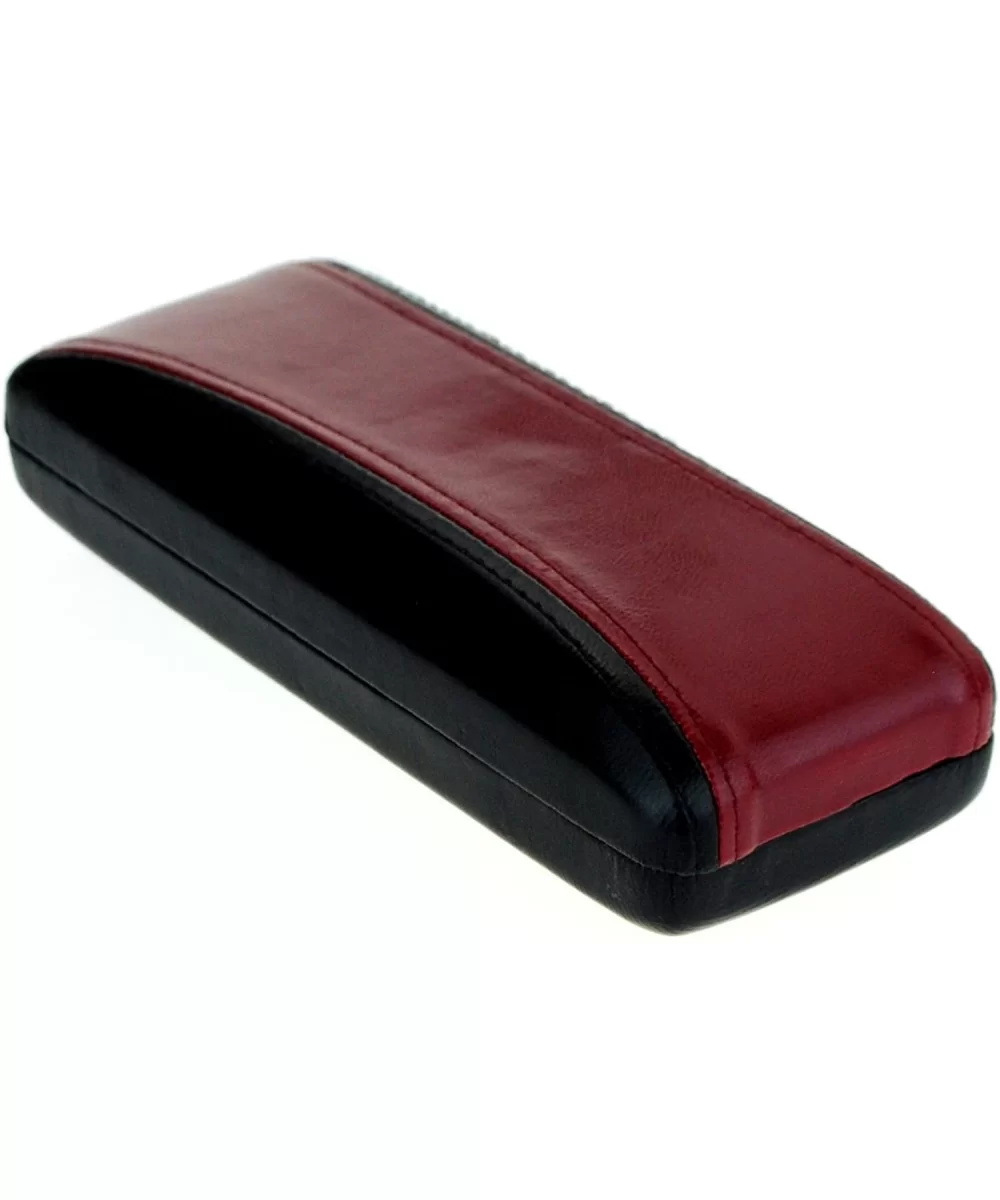 Mens Narrow Rectangular Leather Clam Shell Hard Glasses Case - Black Red - C0120E07IOD $13.64 Rectangular