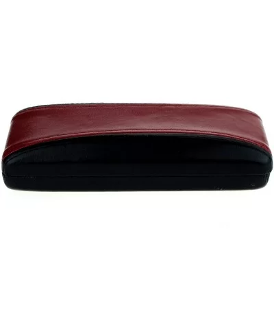 Mens Narrow Rectangular Leather Clam Shell Hard Glasses Case - Black Red - C0120E07IOD $13.64 Rectangular