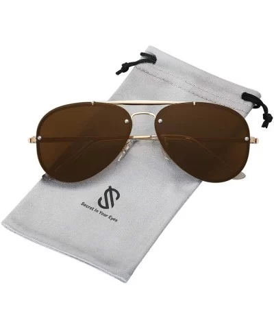 Men's Women's Aviator Sunglasses- Rimless Metal- Mirrored- TRENDALERT SJ1105 - C7 Gold Frame/Brown Lens - CK18UUD8SKR $18.57 ...