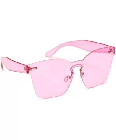 Oversized Square Rimless Sunglasses Keyhole Nose Bridge Mono Flat Colored Lens - Pink - CN18G3O9GQW $14.49 Rimless