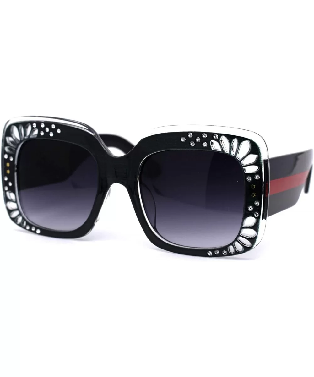 Womens Rectangular Foliage Jewel Trim Thick Plastic Sunglasses - Black Smoke - C01958D2NM3 $19.96 Rectangular