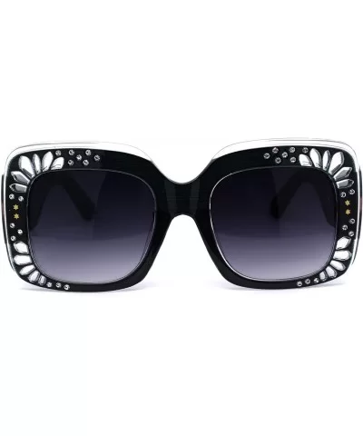 Womens Rectangular Foliage Jewel Trim Thick Plastic Sunglasses - Black Smoke - C01958D2NM3 $19.96 Rectangular