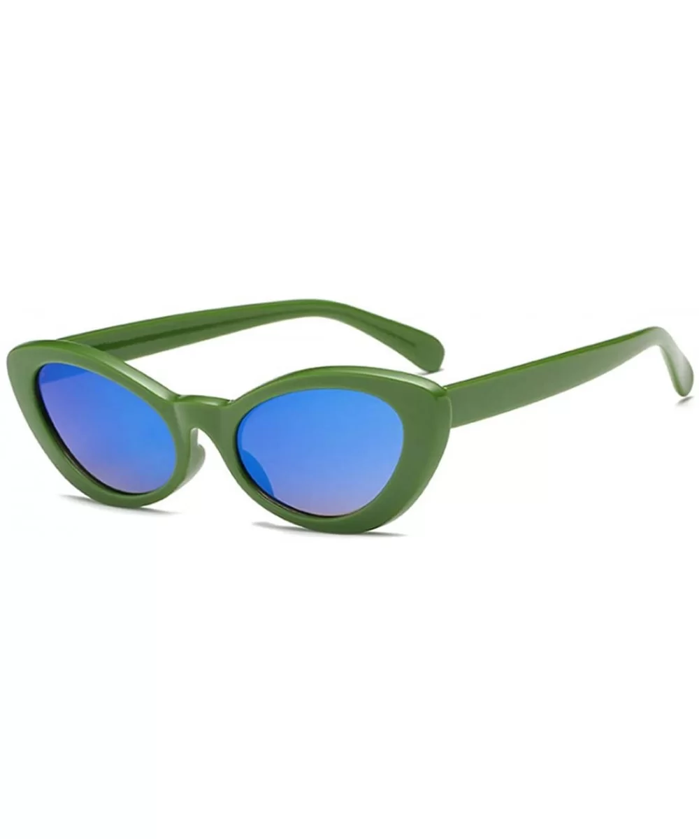 Fashion Oval Round Retro Sun glasses Color Plastic Lenses Sunglasses - Green Blue - CJ18N78E2E5 $11.91 Oversized