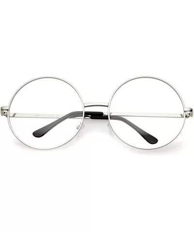 Oversize Metal Frame Slim Temple Clear Lens Round Eyeglasses 60mm - Silver / Clear - CV12O8VI36N $13.54 Oversized