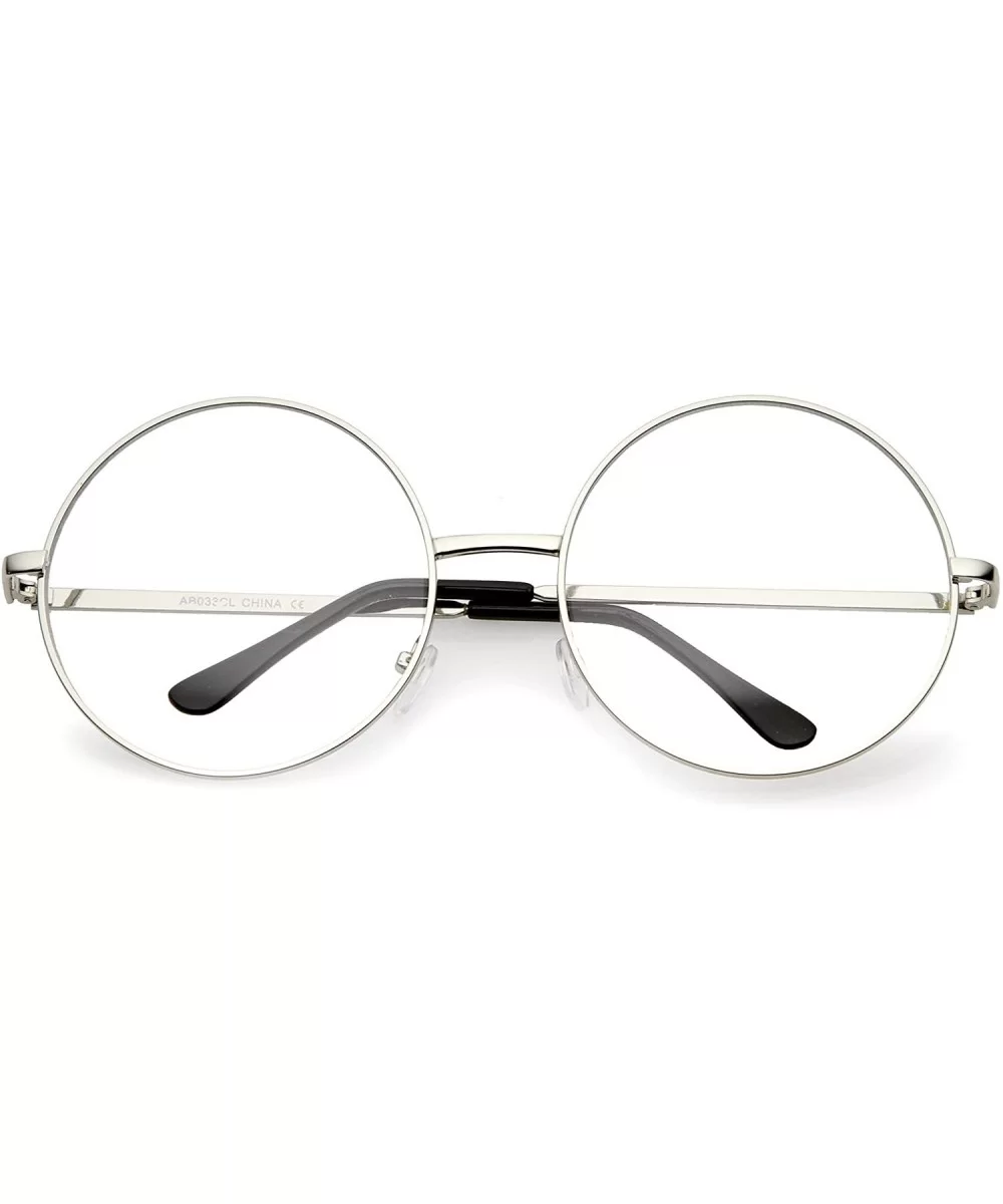 Oversize Metal Frame Slim Temple Clear Lens Round Eyeglasses 60mm - Silver / Clear - CV12O8VI36N $13.54 Oversized