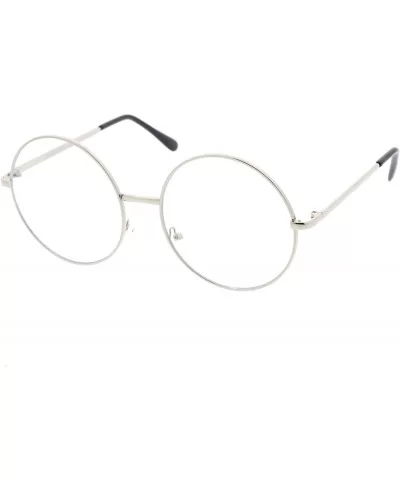 Oversize Metal Frame Slim Temple Clear Lens Round Eyeglasses 60mm - Silver / Clear - CV12O8VI36N $13.54 Oversized