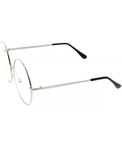 Oversize Metal Frame Slim Temple Clear Lens Round Eyeglasses 60mm - Silver / Clear - CV12O8VI36N $13.54 Oversized