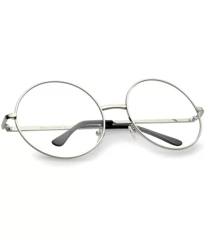 Oversize Metal Frame Slim Temple Clear Lens Round Eyeglasses 60mm - Silver / Clear - CV12O8VI36N $13.54 Oversized