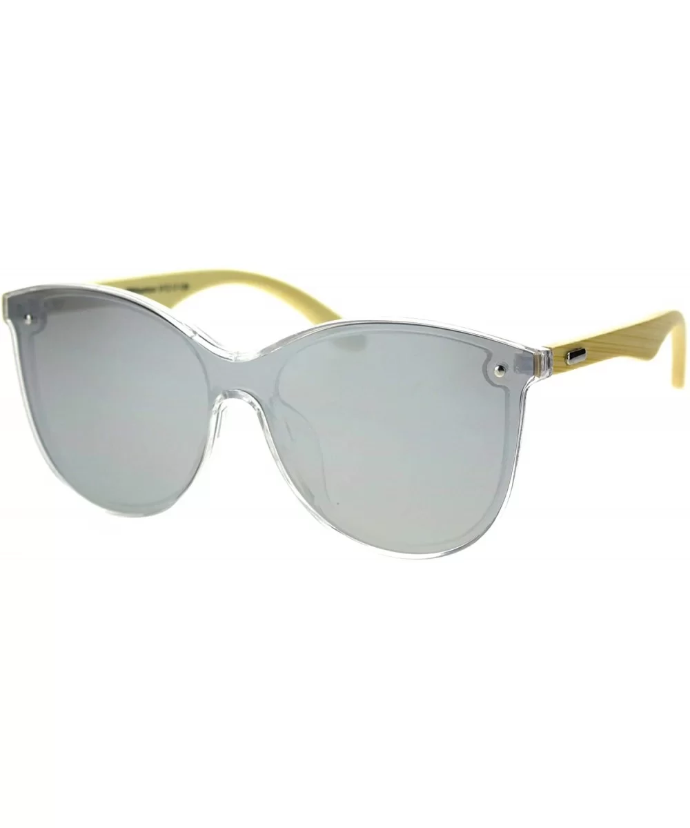 Womens Bamboo Wood Arm Shield Panel Horn Sunglasses - Clear Silver Mirror - CF18TCMER87 $19.64 Shield