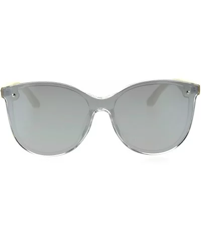 Womens Bamboo Wood Arm Shield Panel Horn Sunglasses - Clear Silver Mirror - CF18TCMER87 $19.64 Shield