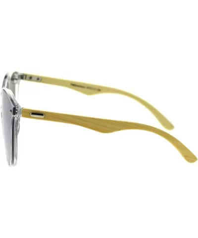 Womens Bamboo Wood Arm Shield Panel Horn Sunglasses - Clear Silver Mirror - CF18TCMER87 $19.64 Shield