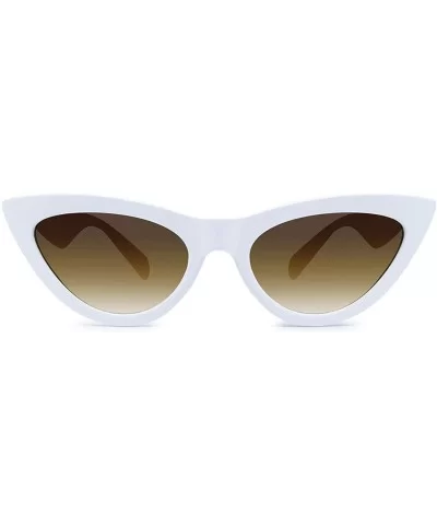 Vintage Cateye Rhinestone Sunglasses for Women Retro Narrow Small Sun Glasses - White - CU18S6SDDY9 $11.66 Sport