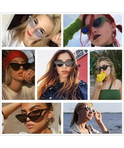 Vintage Cateye Rhinestone Sunglasses for Women Retro Narrow Small Sun Glasses - White - CU18S6SDDY9 $11.66 Sport