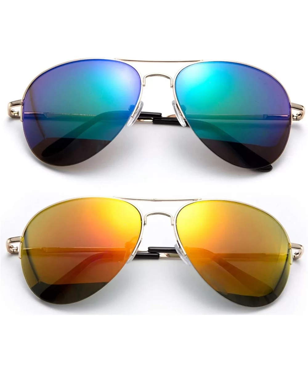 Fax Flash Aviator Design Spring Hinge Flash Mirror Lenses - 2 Pack Green & Orange - CZ185349DI6 $21.01 Aviator