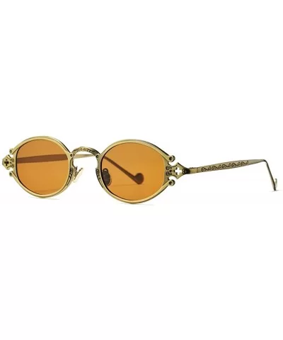 Vintage Small Oval Steampunk Sunglasses Metal Frame UV400 Lens Gothic Style Shades - Copper Frame/Brown Lens - CN189HIC8DI $3...