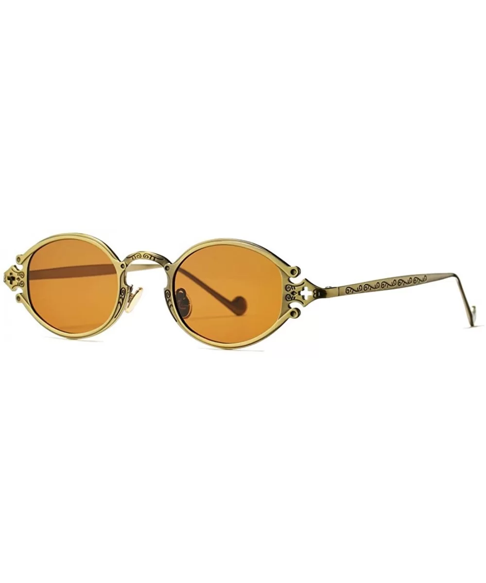 Vintage Small Oval Steampunk Sunglasses Metal Frame UV400 Lens Gothic Style Shades - Copper Frame/Brown Lens - CN189HIC8DI $3...