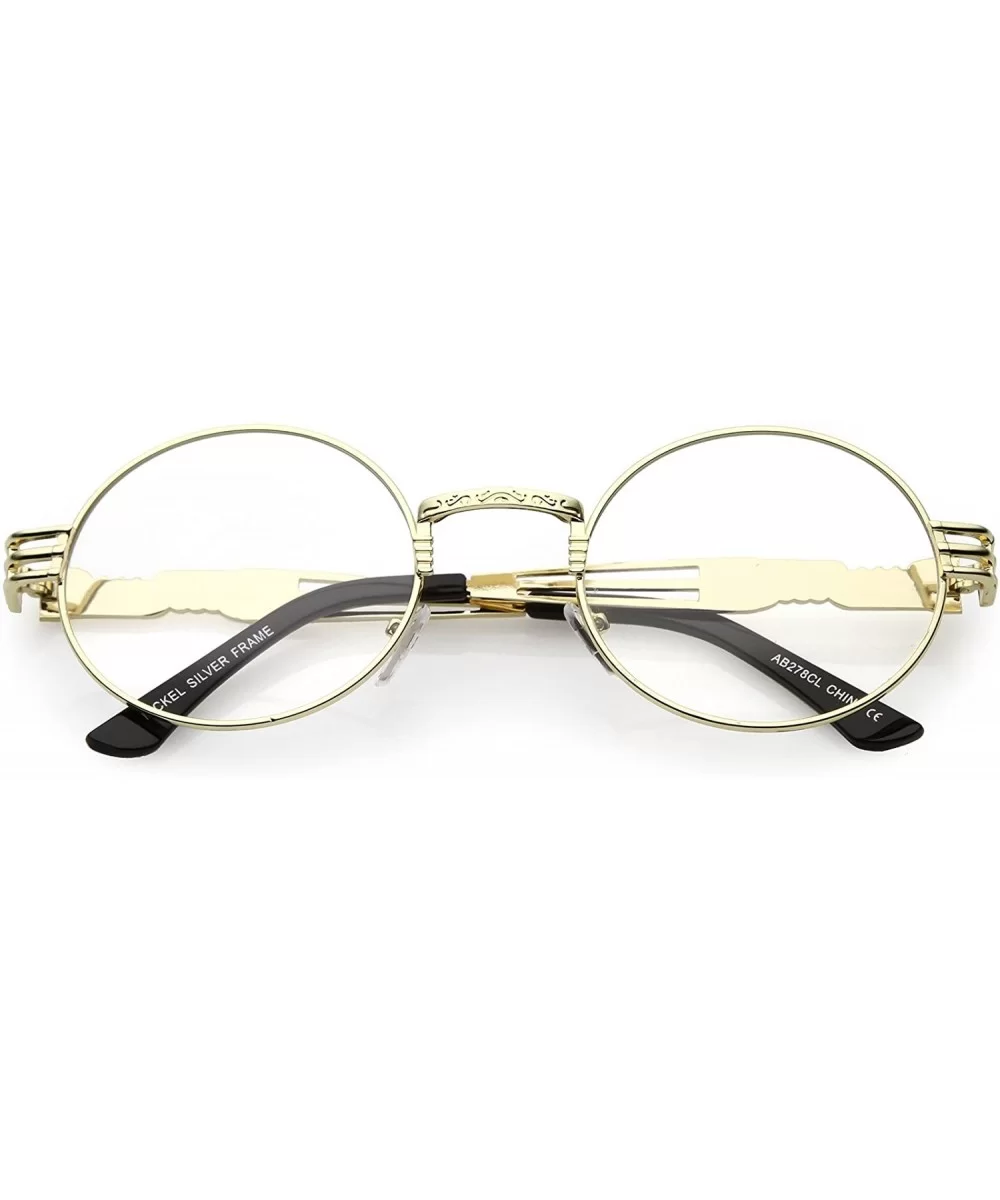 Unique Engraved Metal Steampunk Inspired Clear Lens Oval Eye Glasses 60mm - Gold / Clear - CK188K9XHT6 $16.55 Oval