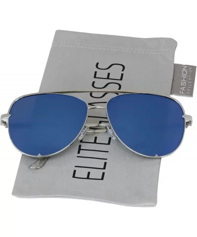 Rose Gold Pink Men Women Sunglasses Aviator Mirrored Metal Oversize Glasses - Blue Mirror - CH180RN4KA3 $12.99 Oversized