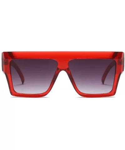 Oversized Geometric Sunglasses Flat Top Shield Futuristic Squared Aviator Shades - Clear Red - C3186DMT50E $20.22 Square