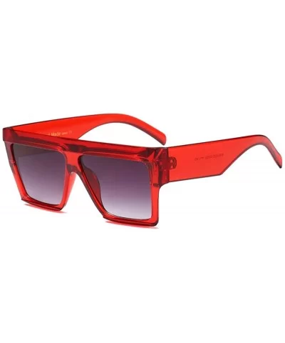 Oversized Geometric Sunglasses Flat Top Shield Futuristic Squared Aviator Shades - Clear Red - C3186DMT50E $20.22 Square