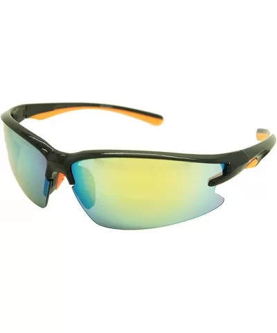 Double Injection Sunglasses SPORTS - 2758 Shiny Black Orange / Yellow Blue Mirror - CB12HTS485P $28.48 Rectangular