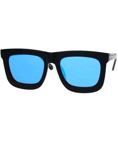 Retro Unique Flat Lens Rectangular Horn Rim Mirrored Mirror Lens Sunglasses - Black Blue - C71260IBXNZ $11.38 Wayfarer