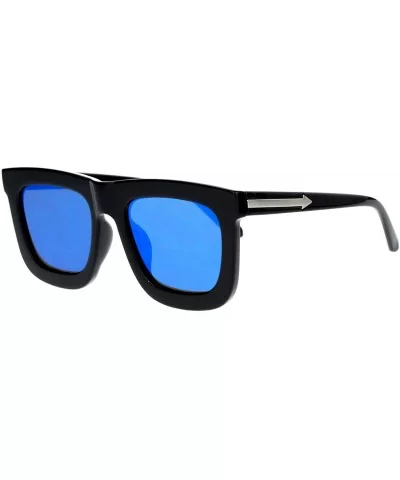 Retro Unique Flat Lens Rectangular Horn Rim Mirrored Mirror Lens Sunglasses - Black Blue - C71260IBXNZ $11.38 Wayfarer