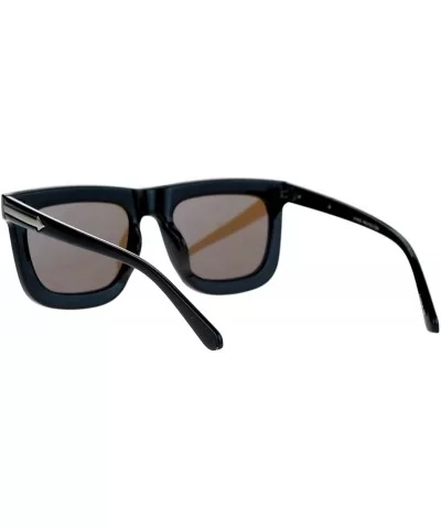 Retro Unique Flat Lens Rectangular Horn Rim Mirrored Mirror Lens Sunglasses - Black Blue - C71260IBXNZ $11.38 Wayfarer