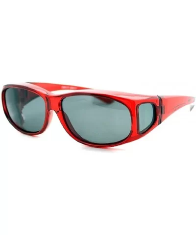 2 Women's Polarized Fit Over Oval Sunglasses Wear Over Eyeglasses - Red / Brown - CE12KLY75JZ $38.75 Shield