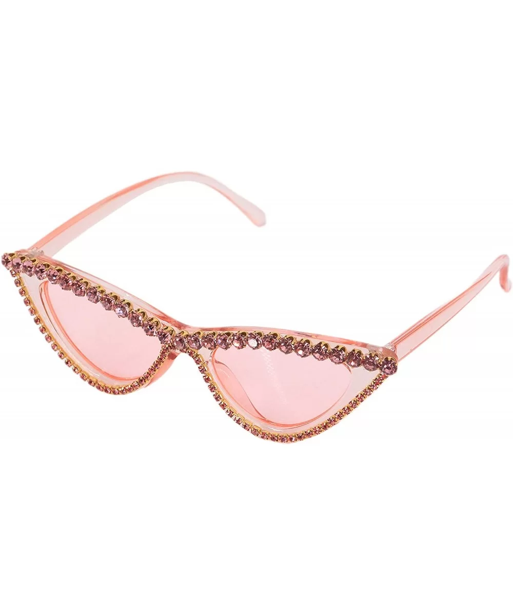 Vintage Cat Eye Diamond Crystal Sunglasses for Women Oversized Plastic Frame - Pink - C818U3K2KZQ $23.28 Oversized