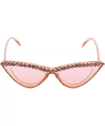 Vintage Cat Eye Diamond Crystal Sunglasses for Women Oversized Plastic Frame - Pink - C818U3K2KZQ $23.28 Oversized