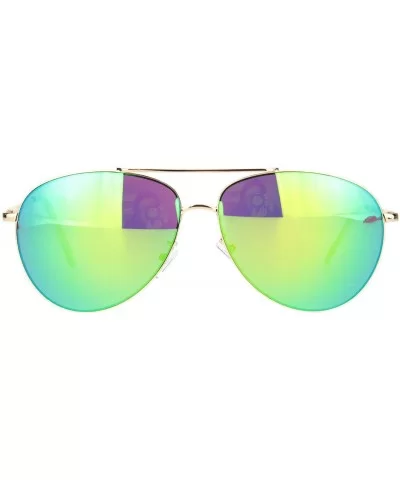 Color Reflective Mirror Officer Style Cop Metal Rim Sunglasses - Gold Teal Mirror - CL18MIM6HWO $16.64 Aviator