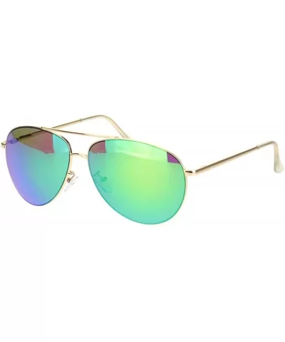 Color Reflective Mirror Officer Style Cop Metal Rim Sunglasses - Gold Teal Mirror - CL18MIM6HWO $16.64 Aviator