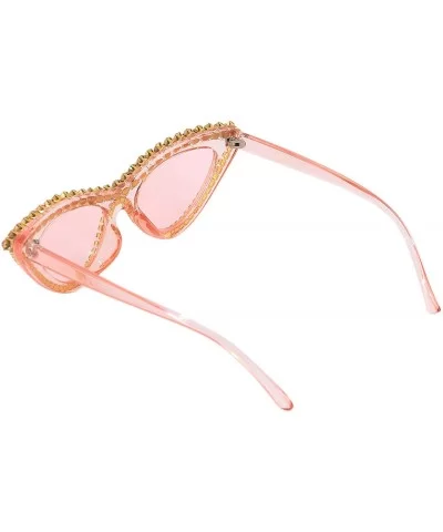 Vintage Cat Eye Diamond Crystal Sunglasses for Women Oversized Plastic Frame - Pink - C818U3K2KZQ $23.28 Oversized