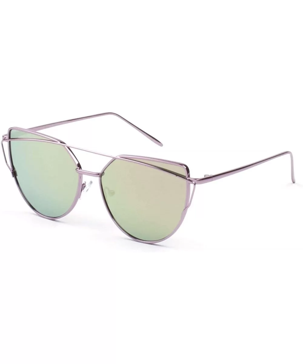 Women Retro Metal Brow-Bar Mirrored Round Cat Eye Fashion Sunglasses - Pink - CB18WTI872R $31.35 Goggle