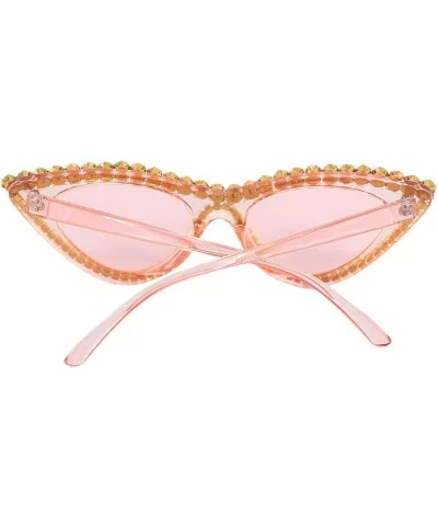 Vintage Cat Eye Diamond Crystal Sunglasses for Women Oversized Plastic Frame - Pink - C818U3K2KZQ $23.28 Oversized