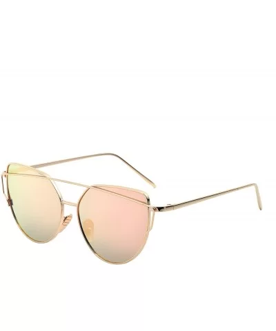 Stylish Metal Frame Cat Eye Sunglasses for Women Mirrored Flat Lens - Rose Gold Pink Lens/Gold Frmae - C81895WW8IO $22.06 Cat...
