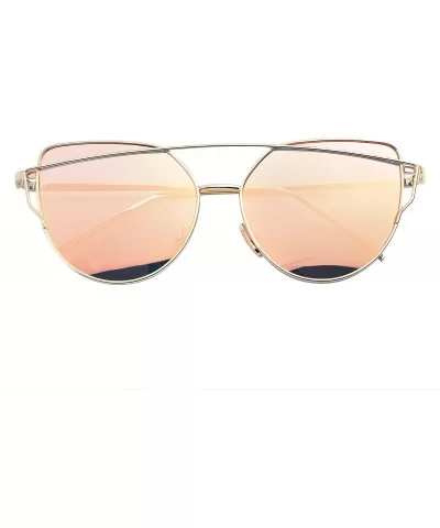 Stylish Metal Frame Cat Eye Sunglasses for Women Mirrored Flat Lens - Rose Gold Pink Lens/Gold Frmae - C81895WW8IO $22.06 Cat...