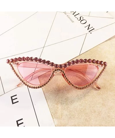 Vintage Cat Eye Diamond Crystal Sunglasses for Women Oversized Plastic Frame - Pink - C818U3K2KZQ $23.28 Oversized