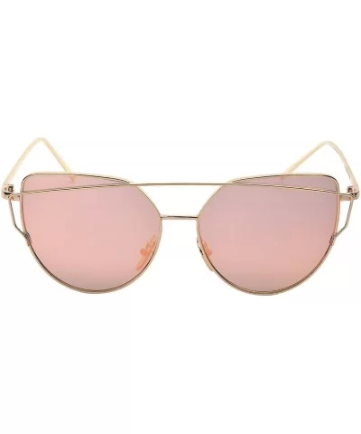 Stylish Metal Frame Cat Eye Sunglasses for Women Mirrored Flat Lens - Rose Gold Pink Lens/Gold Frmae - C81895WW8IO $22.06 Cat...