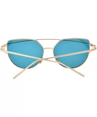 Stylish Metal Frame Cat Eye Sunglasses for Women Mirrored Flat Lens - Rose Gold Pink Lens/Gold Frmae - C81895WW8IO $22.06 Cat...