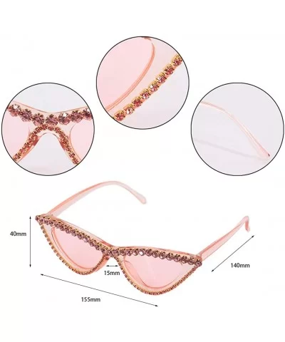 Vintage Cat Eye Diamond Crystal Sunglasses for Women Oversized Plastic Frame - Pink - C818U3K2KZQ $23.28 Oversized