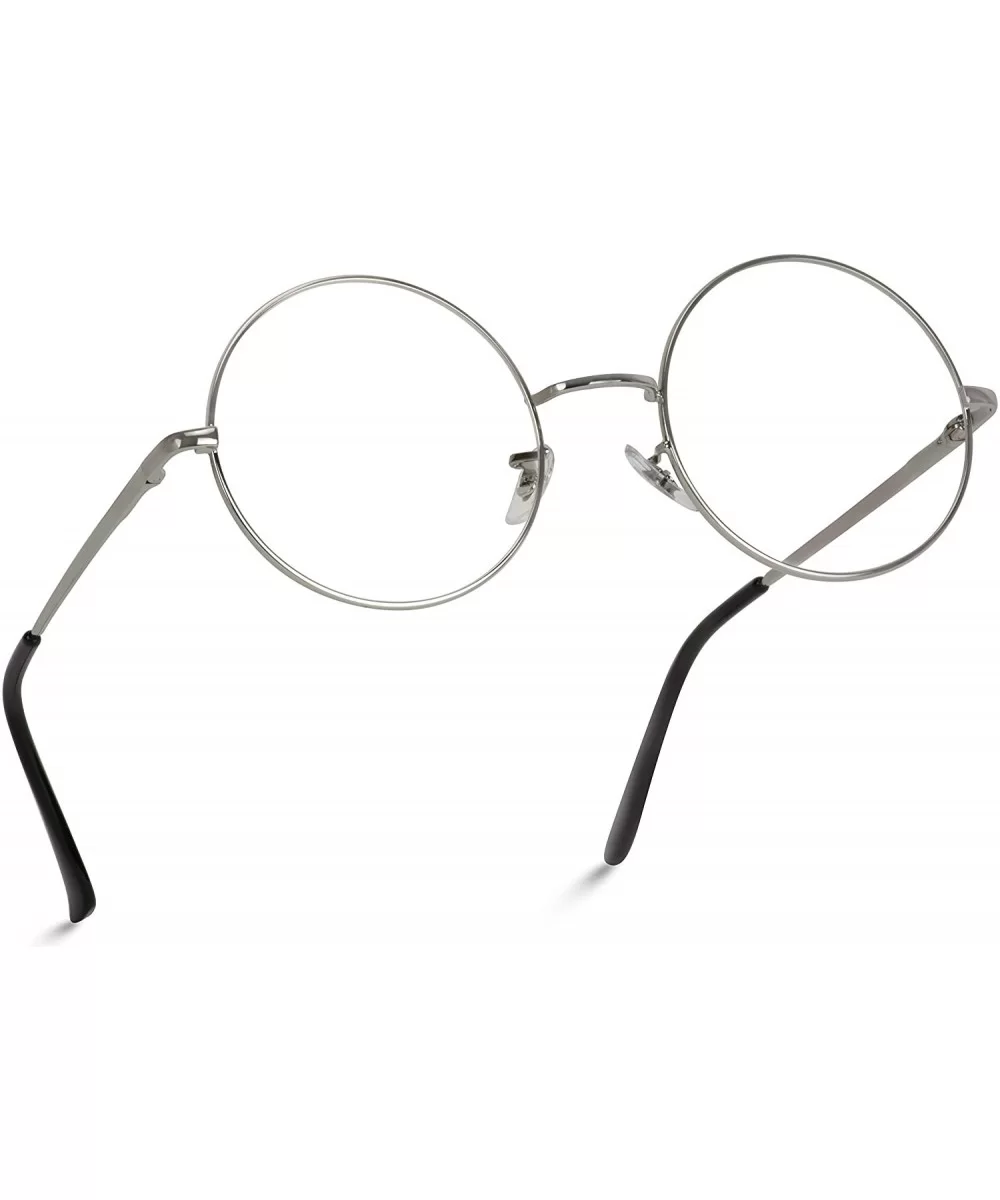 Round Clear Metal Frame Glasses - Silver - CR12N26WHDS $13.51 Oversized