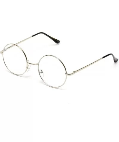 Round Clear Metal Frame Glasses - Silver - CR12N26WHDS $13.51 Oversized