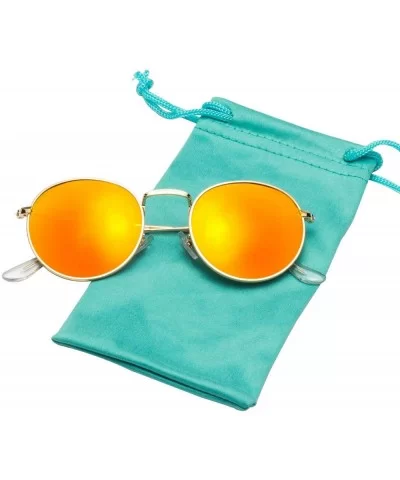 Classic Retro Metal Frame Round Circle Mirrored Sunglasses Men Women Glasses 3447 - Orange Glass - CY12JPLNGR5 $19.17 Aviator