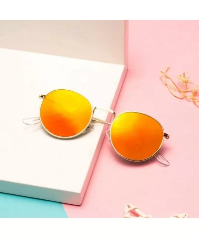 Classic Retro Metal Frame Round Circle Mirrored Sunglasses Men Women Glasses 3447 - Orange Glass - CY12JPLNGR5 $19.17 Aviator