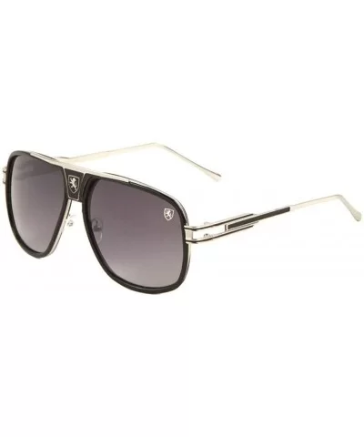 Khan Tycoon Square Aviator Luxury Turbo Sunglasses - Black & Silver Metallic Frame - CJ18UMAWCX8 $18.00 Oversized