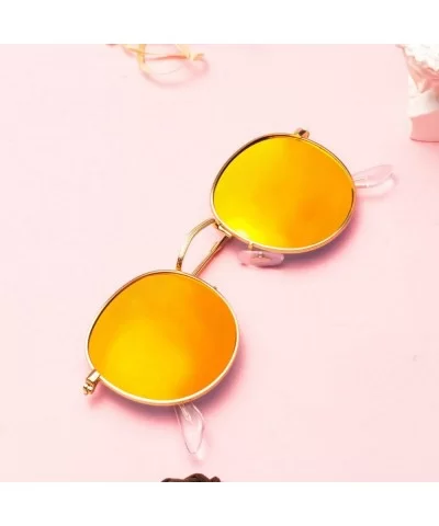 Classic Retro Metal Frame Round Circle Mirrored Sunglasses Men Women Glasses 3447 - Orange Glass - CY12JPLNGR5 $19.17 Aviator