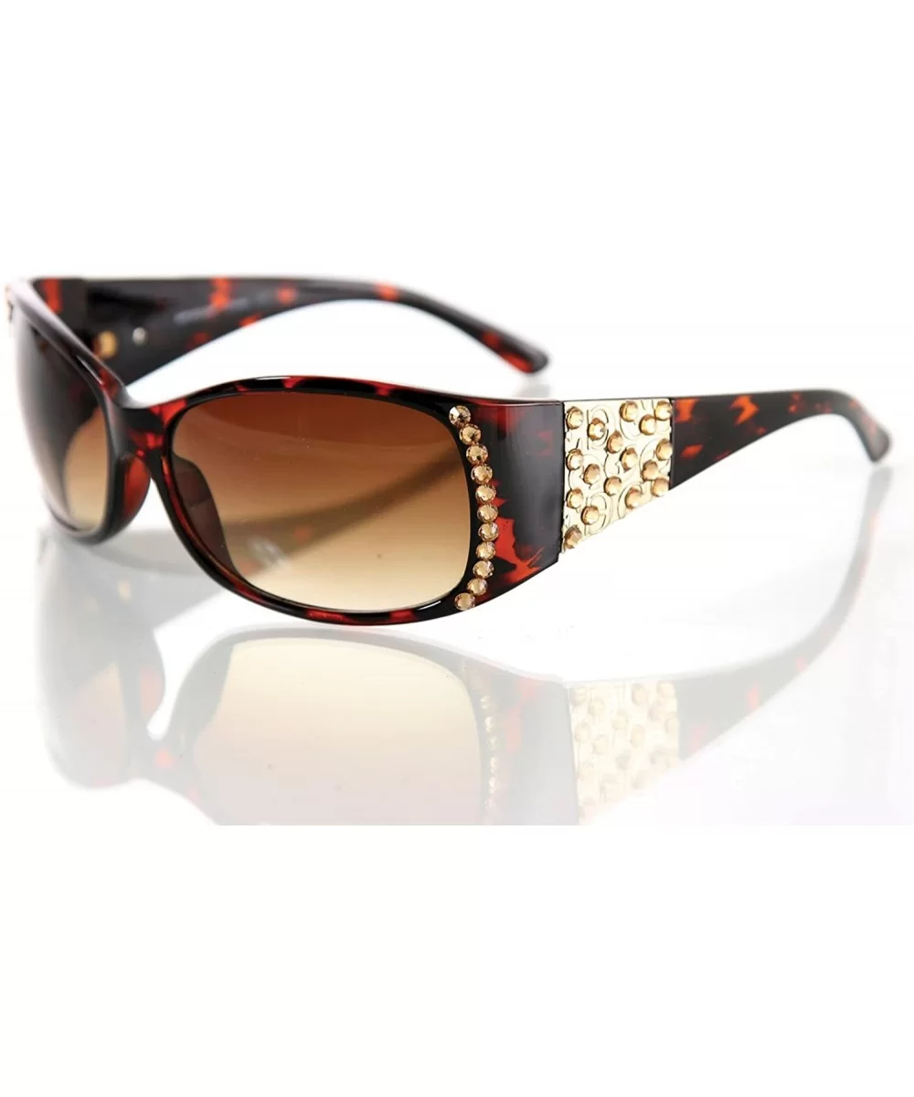 Women's Oversized Rectangular Swarovski Crystal Embellished Vintage Sunglasses - Brown - CE110A2QWY7 $50.36 Rectangular